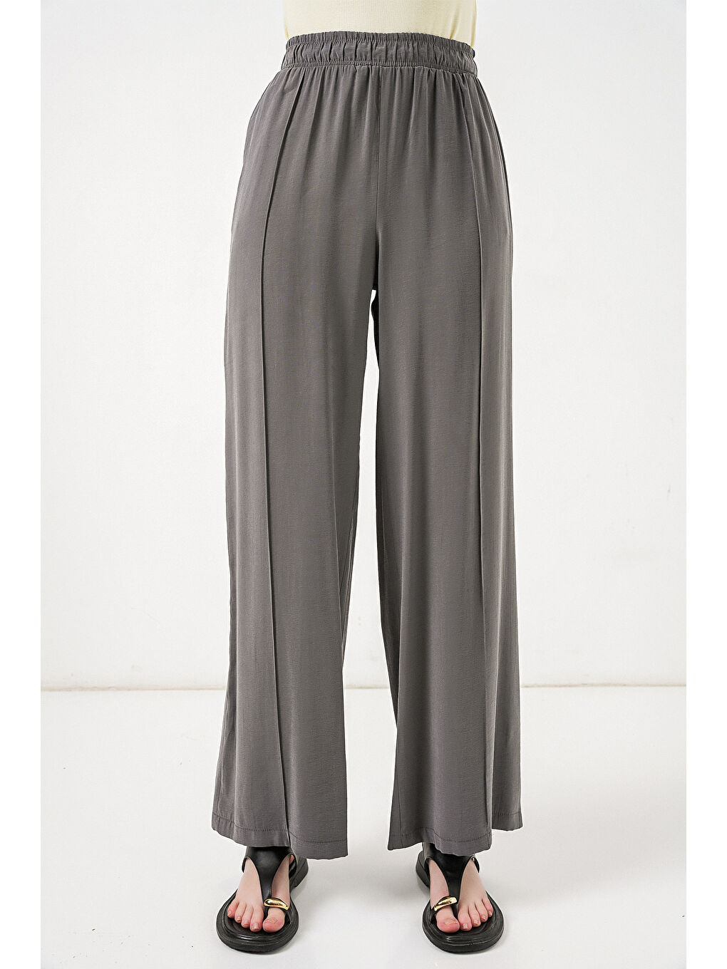 Kadın Beli Lastikli Bol Paça Pantolon 30087 - Antrasit-1