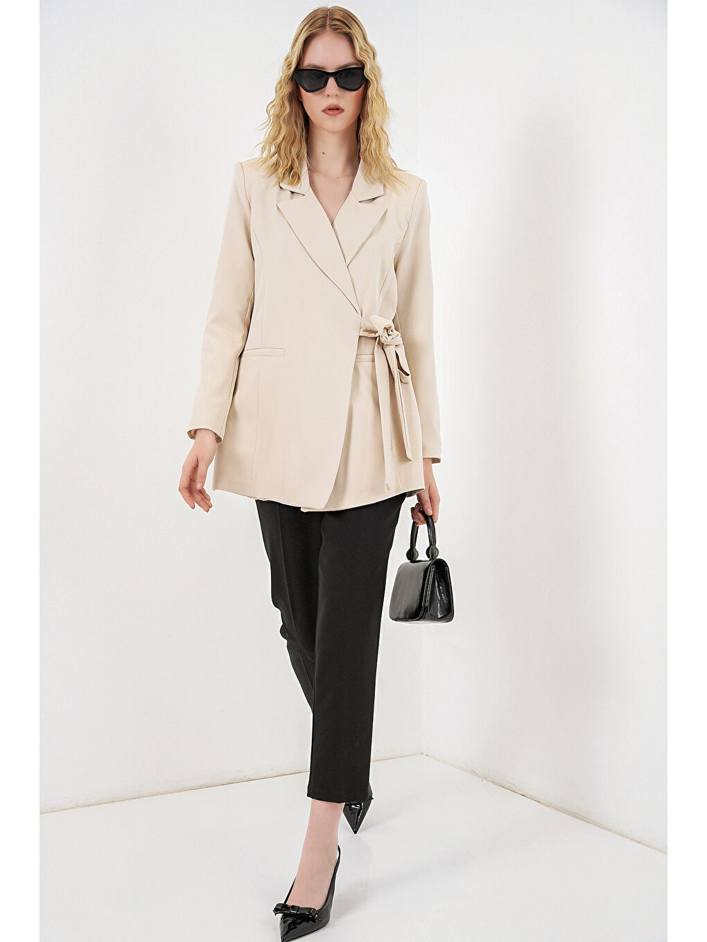 Kadın Yandan Bağlamalı Blazer Ceket 0750 - Bej-1