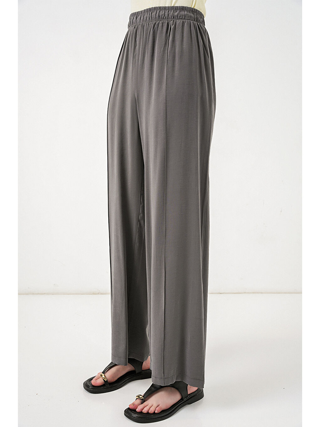 Kadın Beli Lastikli Bol Paça Pantolon 30087 - Antrasit-3