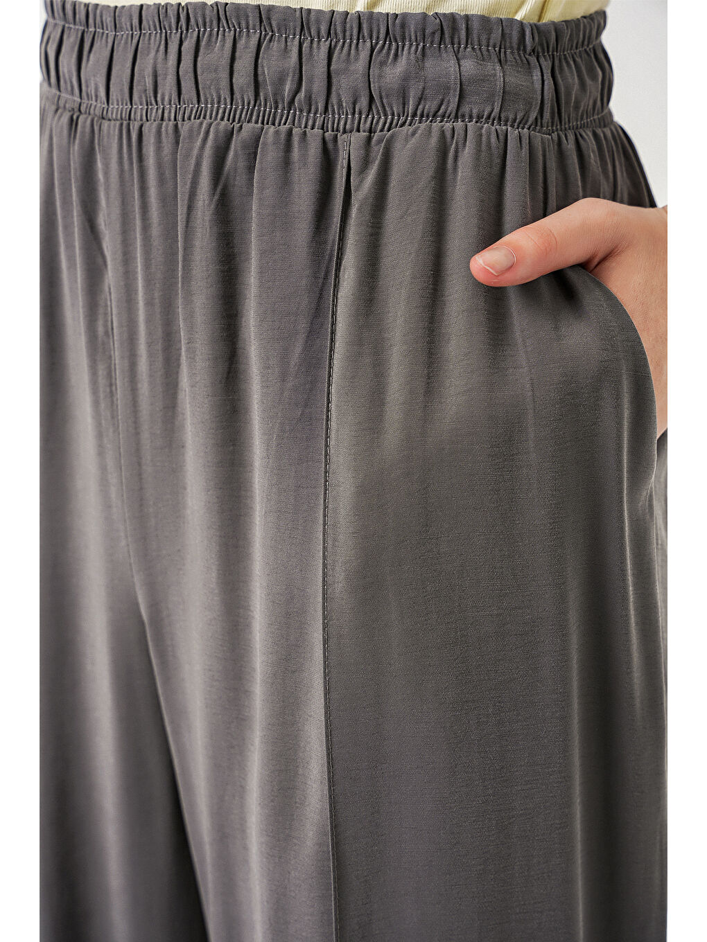 Kadın Beli Lastikli Bol Paça Pantolon 30087 - Antrasit-4