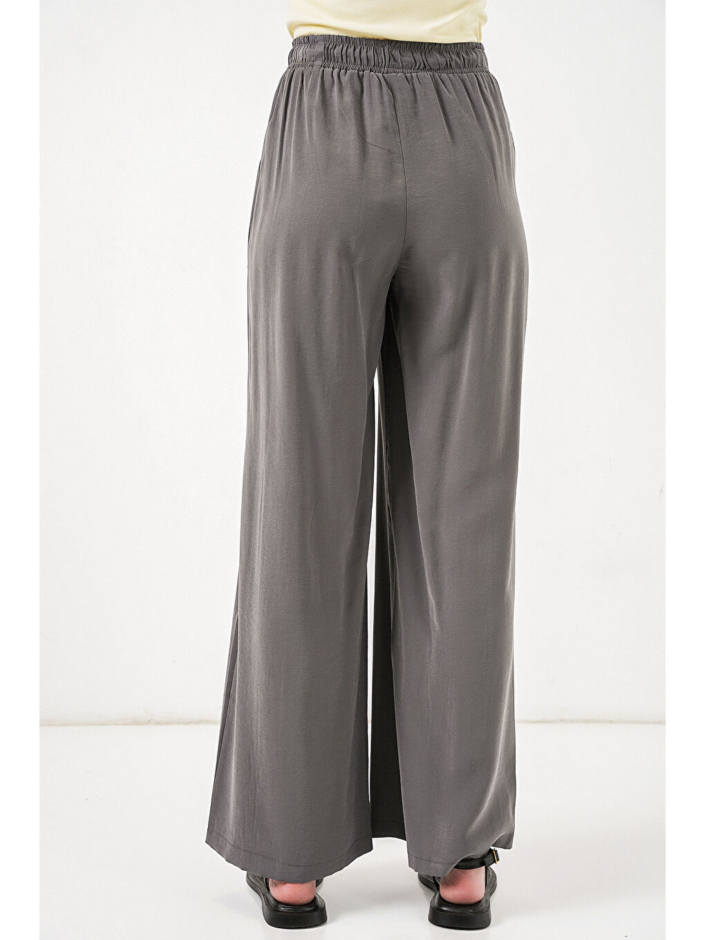 Kadın Beli Lastikli Bol Paça Pantolon 30087 - Antrasit-5