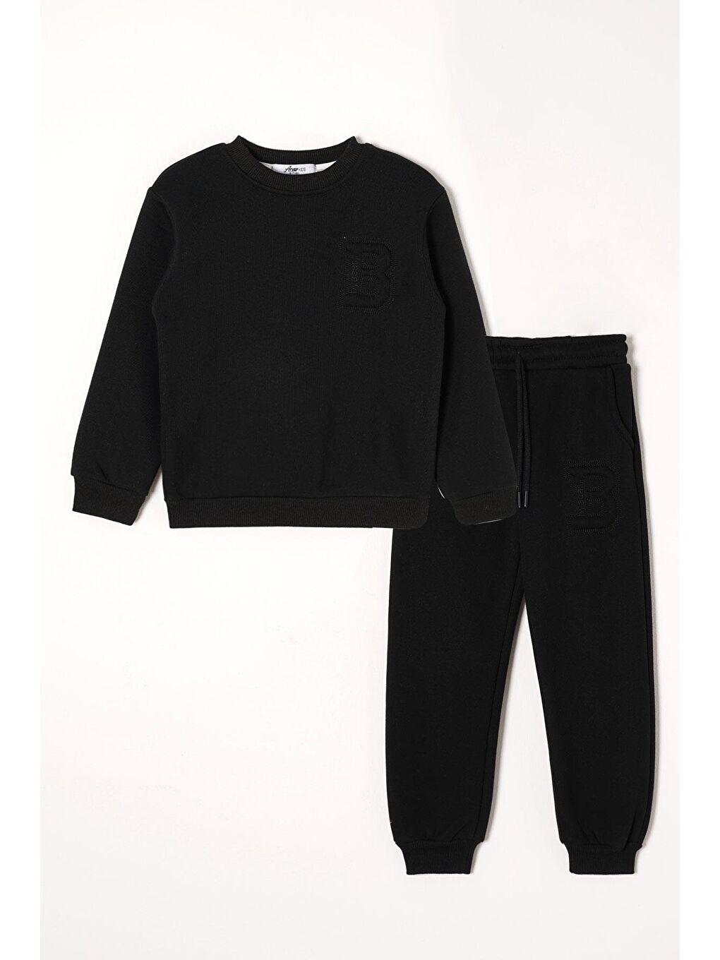 B Baskılı Şardonlu Siyah Renk Erkek Çocuk Eşofman Takım