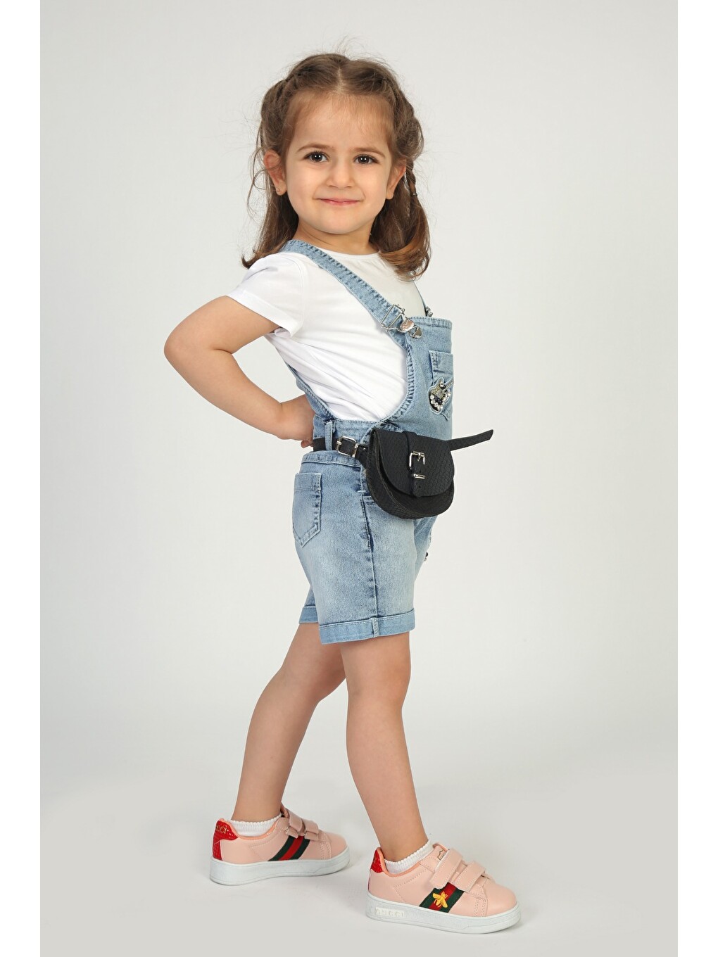 Lacivert Kız Bebek Salopet Çantalı Gitar Nakışlı Jean-2