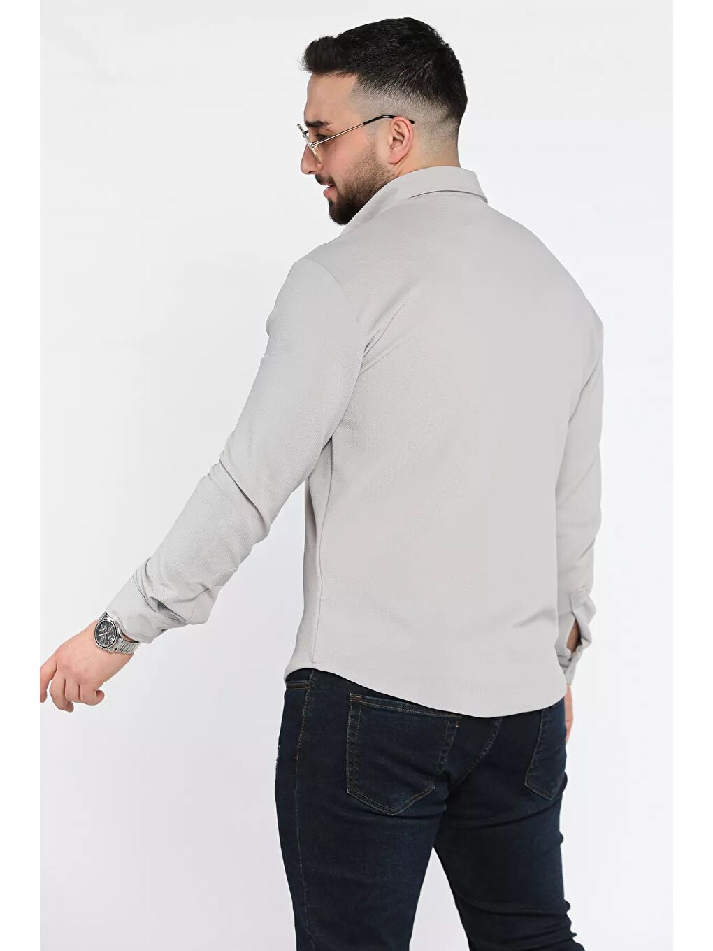 Gri Erkek Uzun Kol Gömlek-2