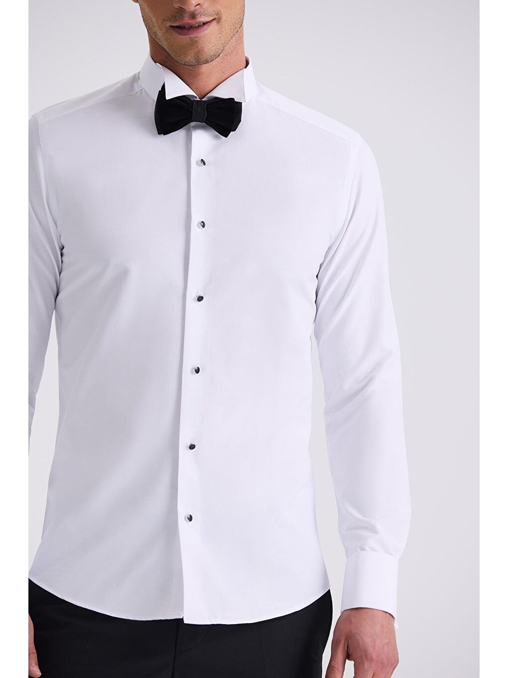 Beyaz Slim Fit Ata Yaka Double Manşet Gömlek-2