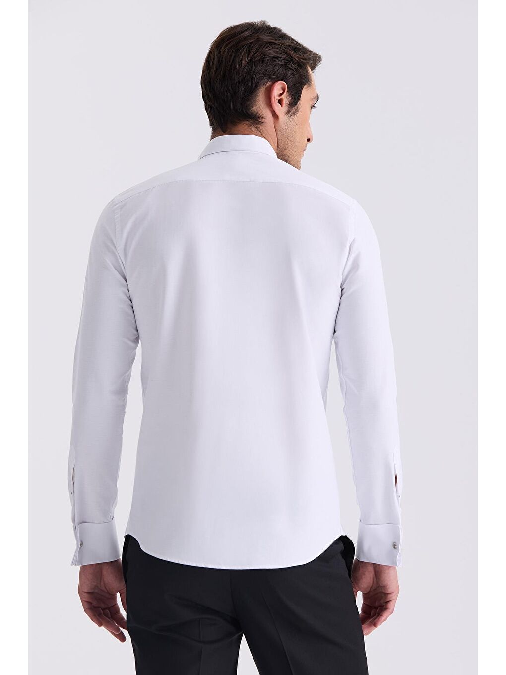 Beyaz Slim Fit Ata Yaka Double Manşet Gömlek-3