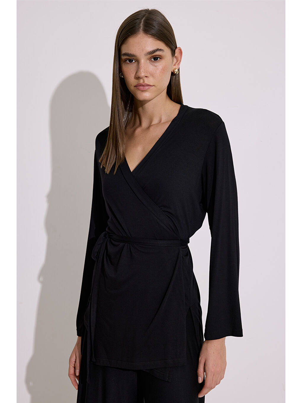 Bağlamalı Dökümlü Kimono Siyah-1