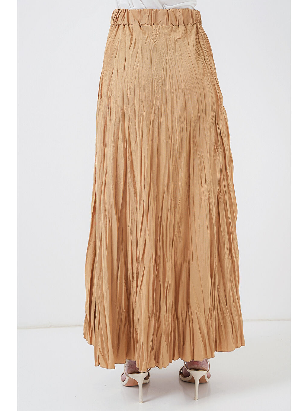 Bej Kadın Uzun Kırışık Etek 8042 - Bisküvi-5