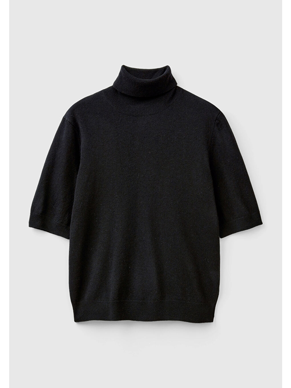 Kadın Siyah Yün ve Kaşmir Karışımlı Kısa Kollu Dik Yaka Kazak-1