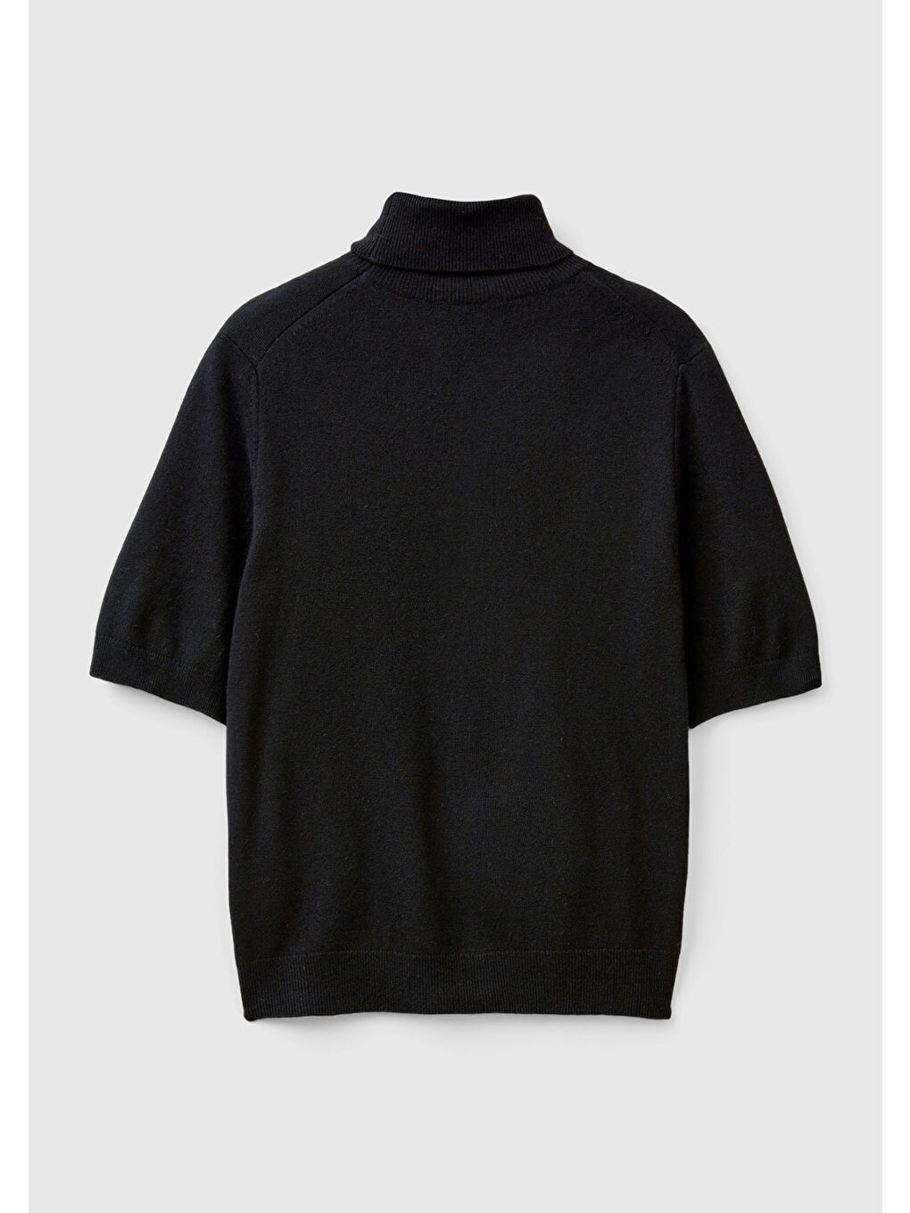 Kadın Siyah Yün ve Kaşmir Karışımlı Kısa Kollu Dik Yaka Kazak-3