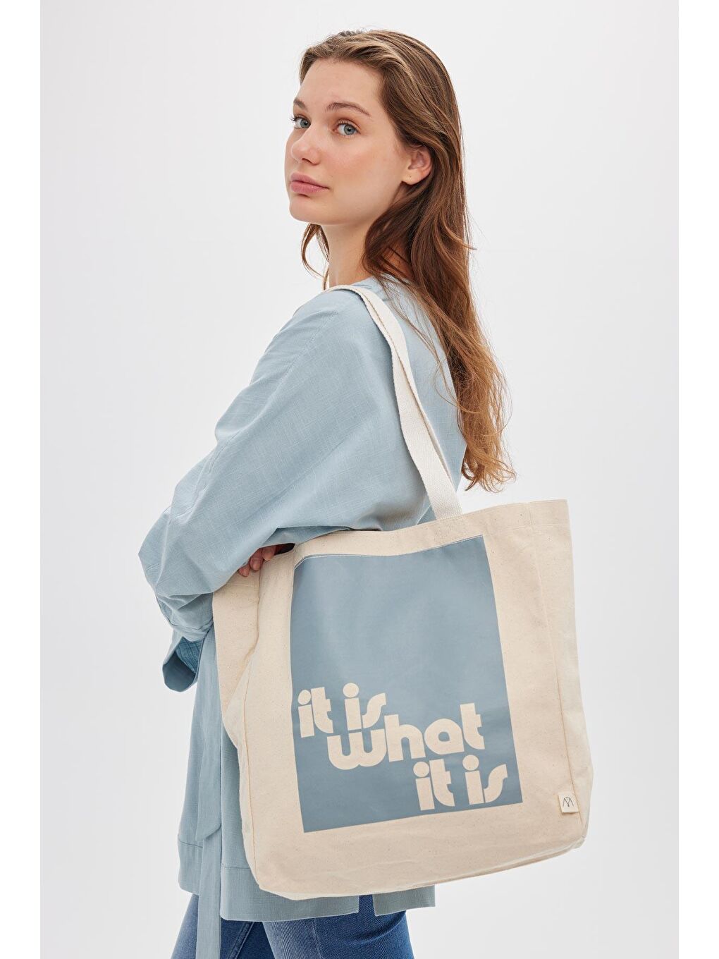 Mavi Baskılı Körüklü Bez Çanta Blue