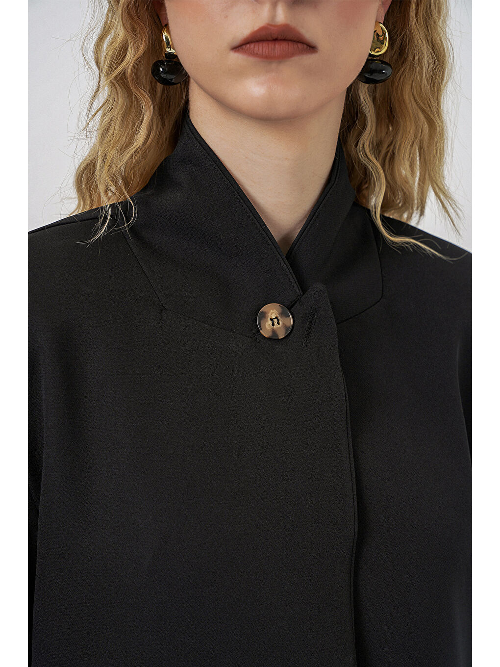 Kadın Tek Düğmeli Oversize Blazer Ceket 0749 - Siyah-4