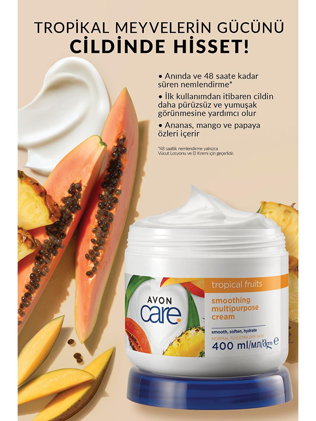 AVON Renksiz Care Tropical Fruits Ananas, Mango ve Papaya Özlü Krem Paketi - 6