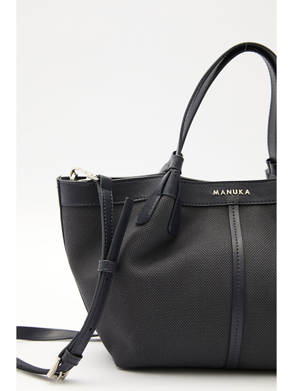 Kanvas Dikiş Detaylı Mini Çanta Lacivert-1