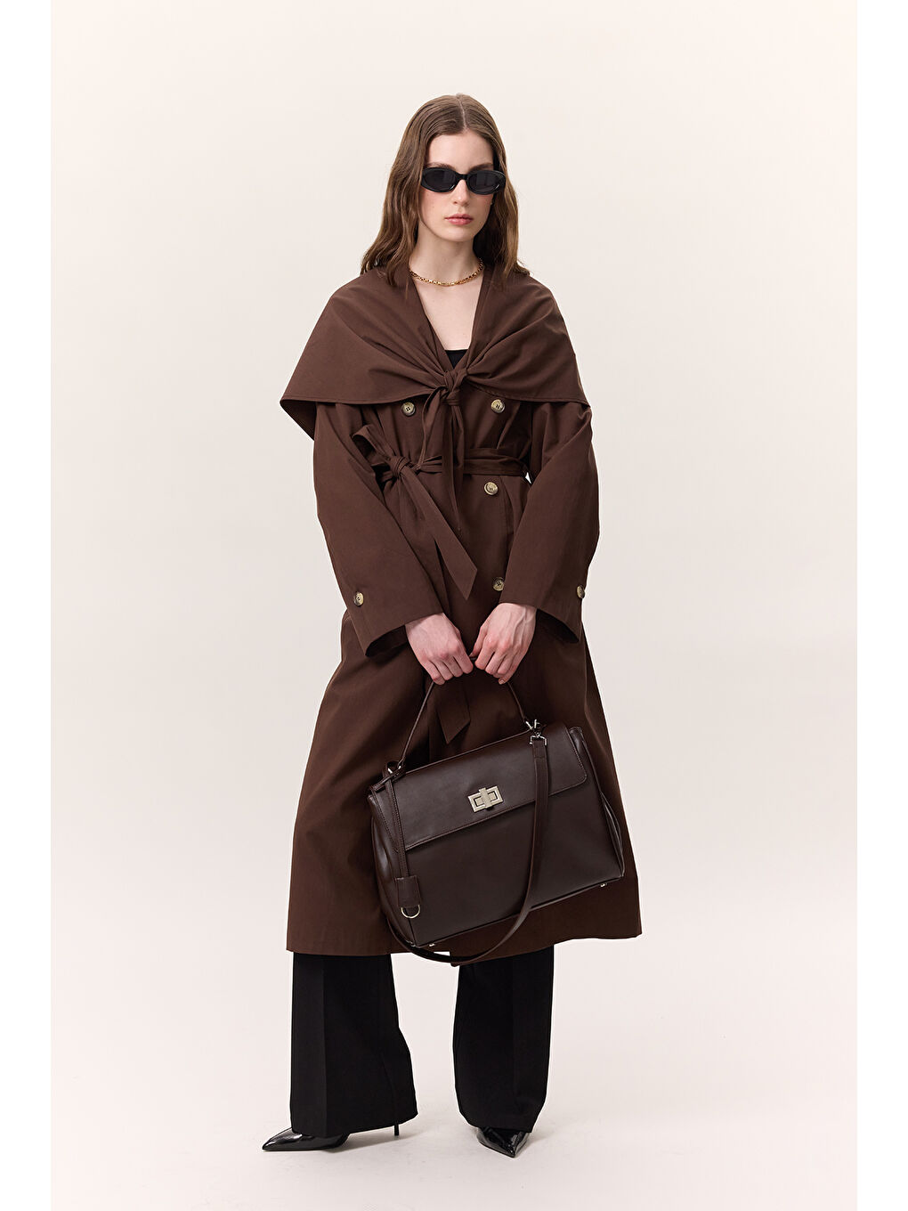 Kahverengi Arte Geniş Omuz Çanta Acı Kahve-2