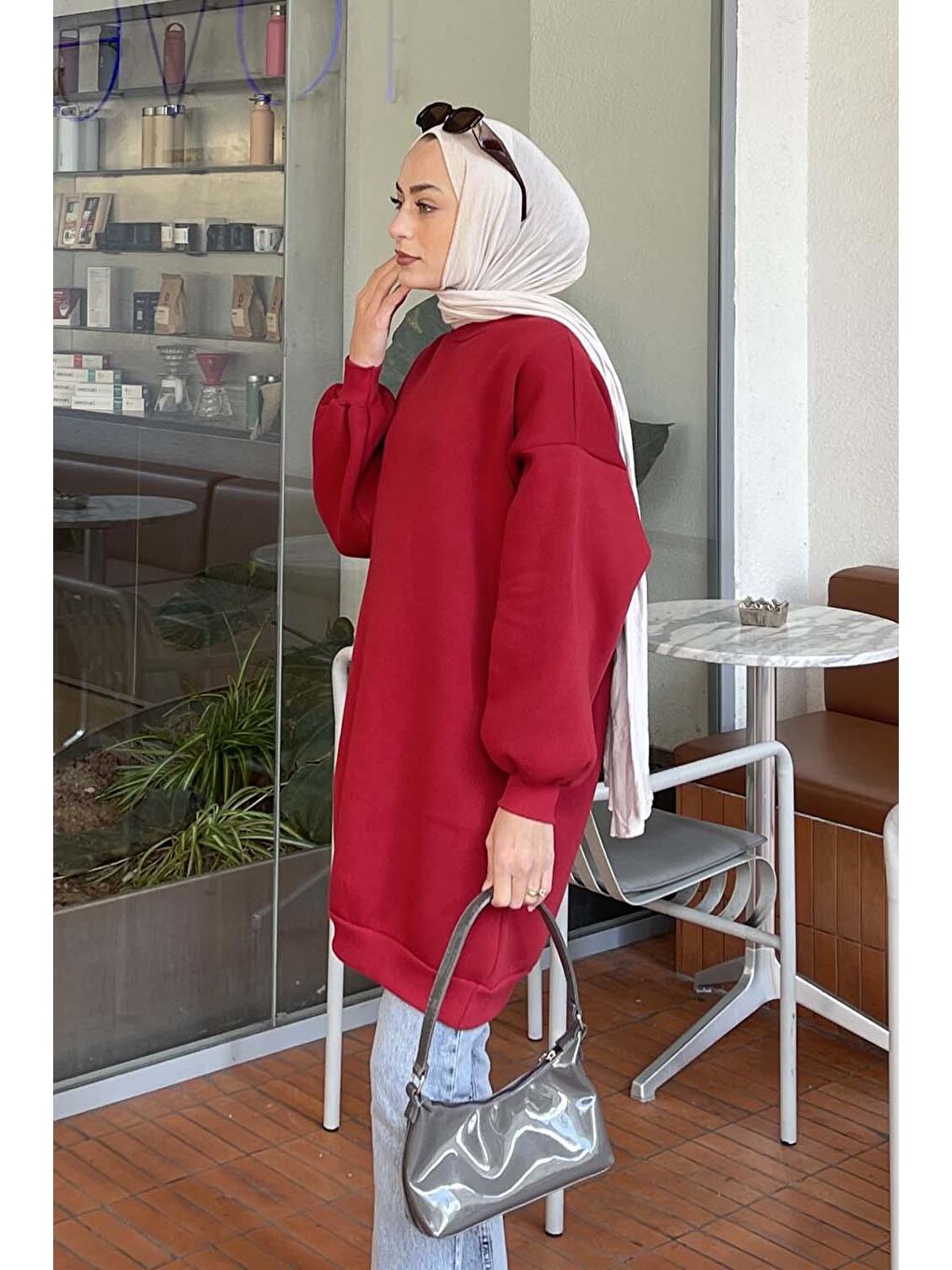 Üç İplik Balon Kol Tunik Bordo-1