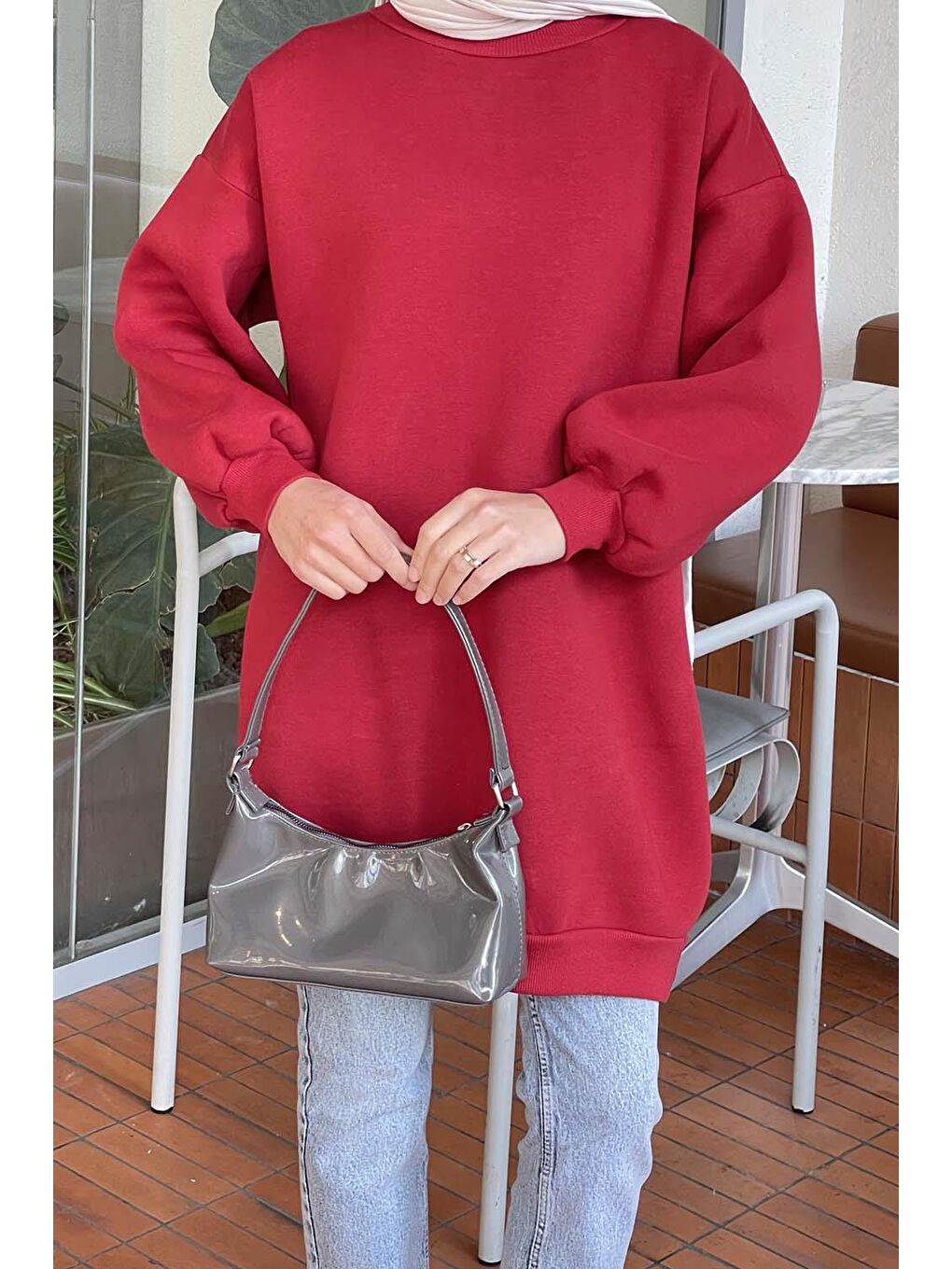 Üç İplik Balon Kol Tunik Bordo-2