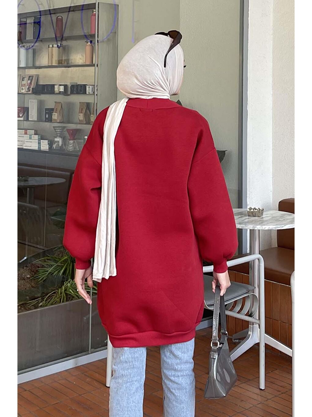 Üç İplik Balon Kol Tunik Bordo-3