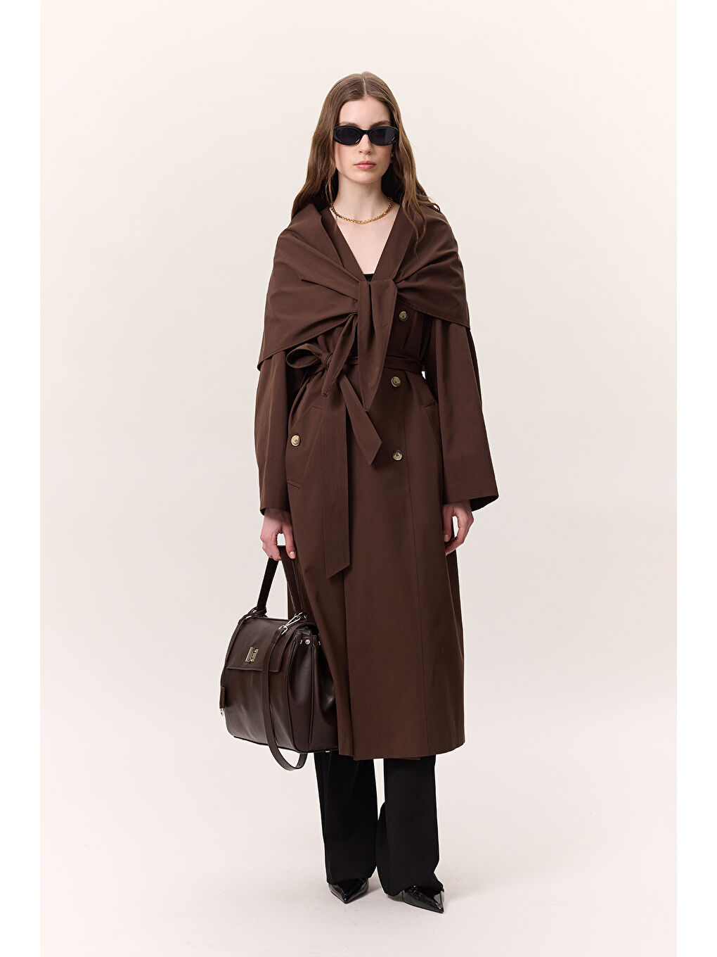 Kahverengi Arte Geniş Omuz Çanta Acı Kahve-5