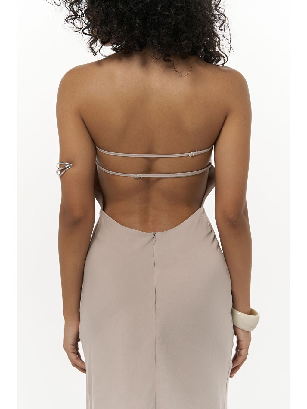 Bej Loretta Sırt Dekolteli Vizon Uzun Elbise-7