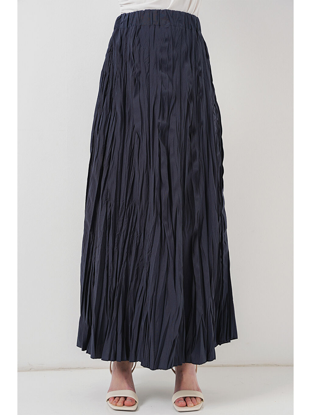 Kadın Uzun Kırışık Etek 8042 - Lacivert-3