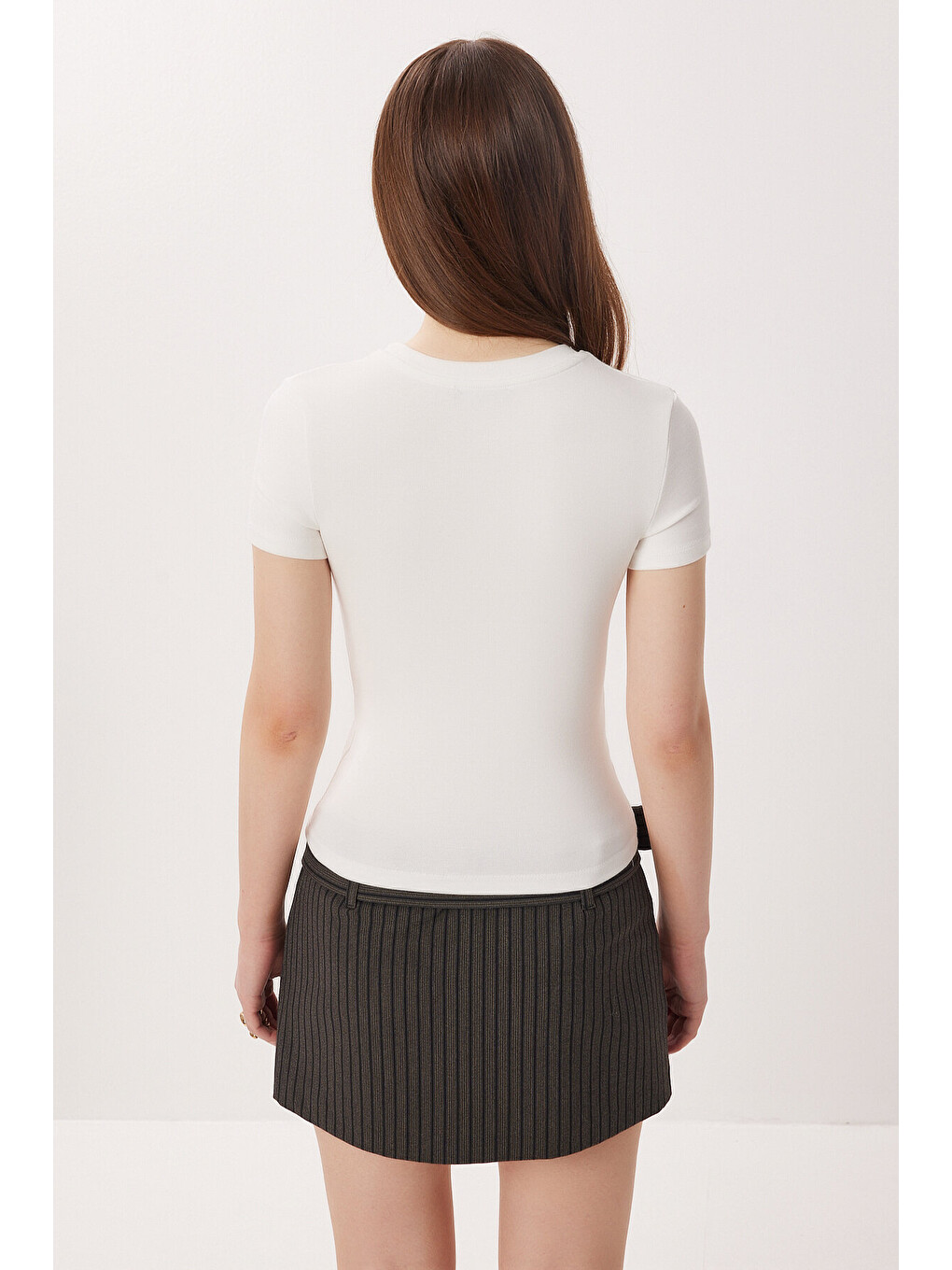 Beyaz Bisiklet Yaka Basic Örme T-shirt Kemik Ldz0067-3