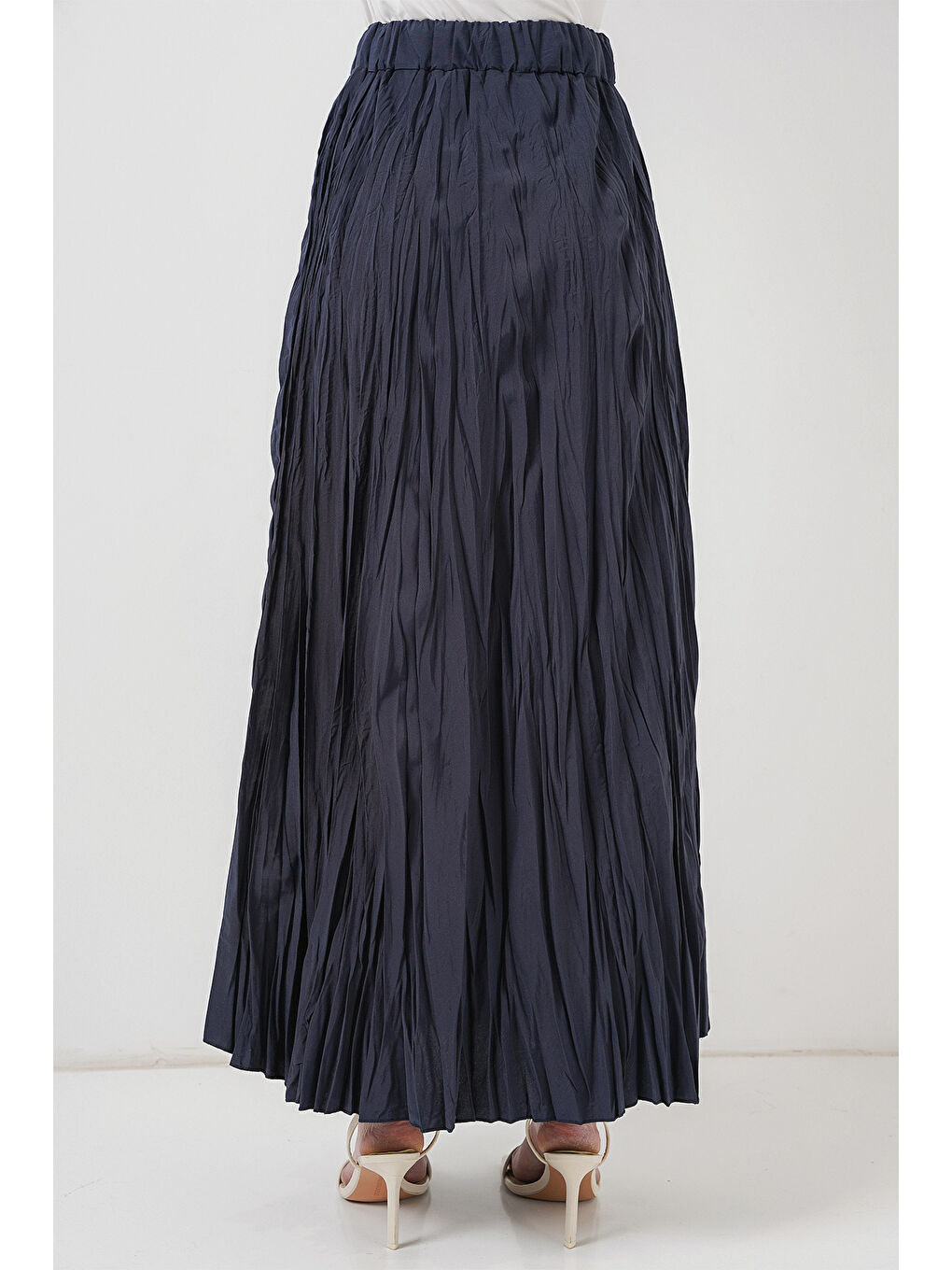 Kadın Uzun Kırışık Etek 8042 - Lacivert-5