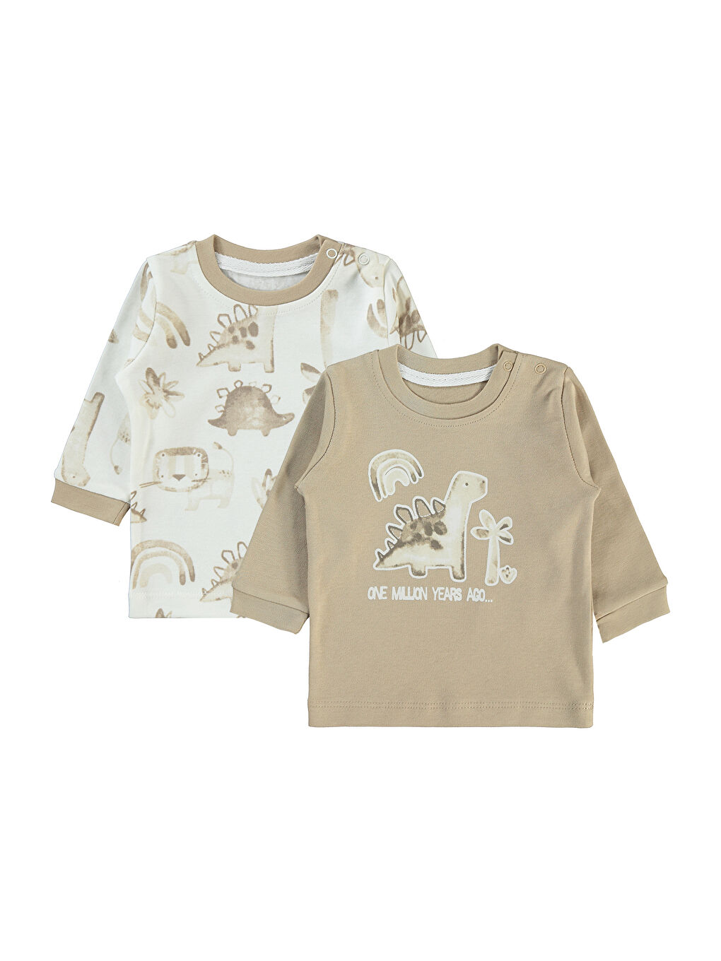 Kahverengi Dinosaurs Baskılı Erkek Bebek Sweatshirt 2'Li