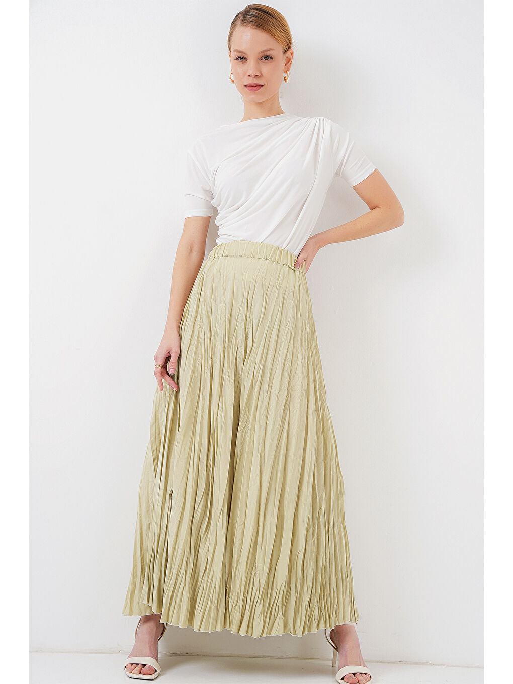 Kadın Uzun Kırışık Etek 8042 - A.Haki