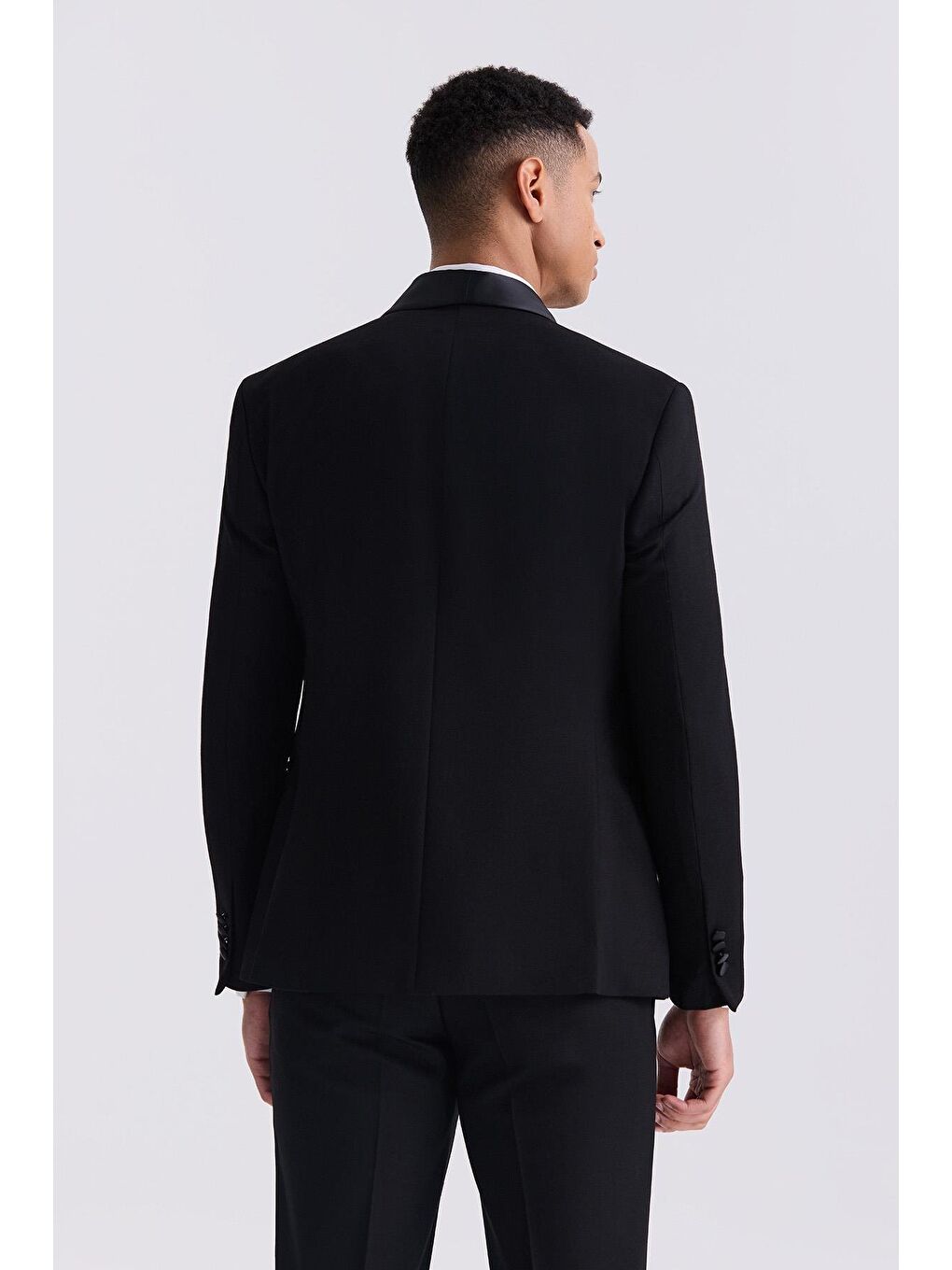 Siyah Slim Fit Sabit Şal Yaka Kruvaze Smokin Takım Elbise-3