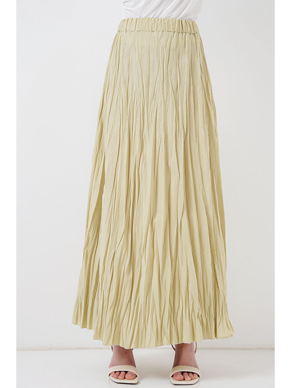 Kadın Uzun Kırışık Etek 8042 - A.Haki-1