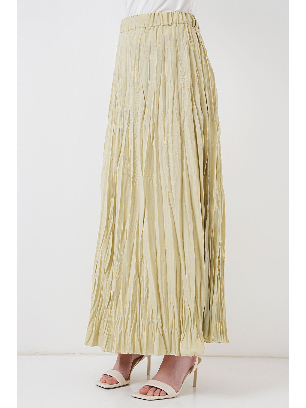 Kadın Uzun Kırışık Etek 8042 - A.Haki-3