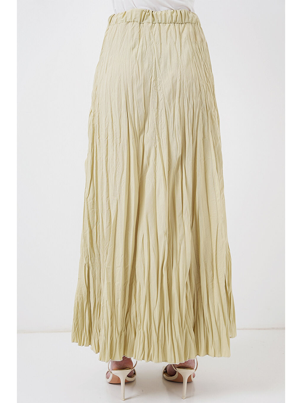 Kadın Uzun Kırışık Etek 8042 - A.Haki-5