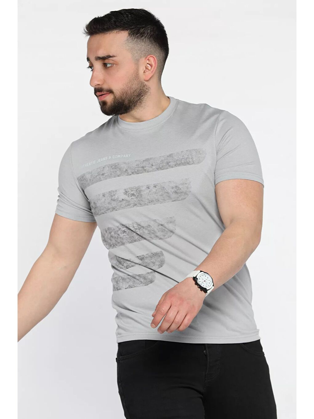 Gri Baskılı Erkek Tişört-1