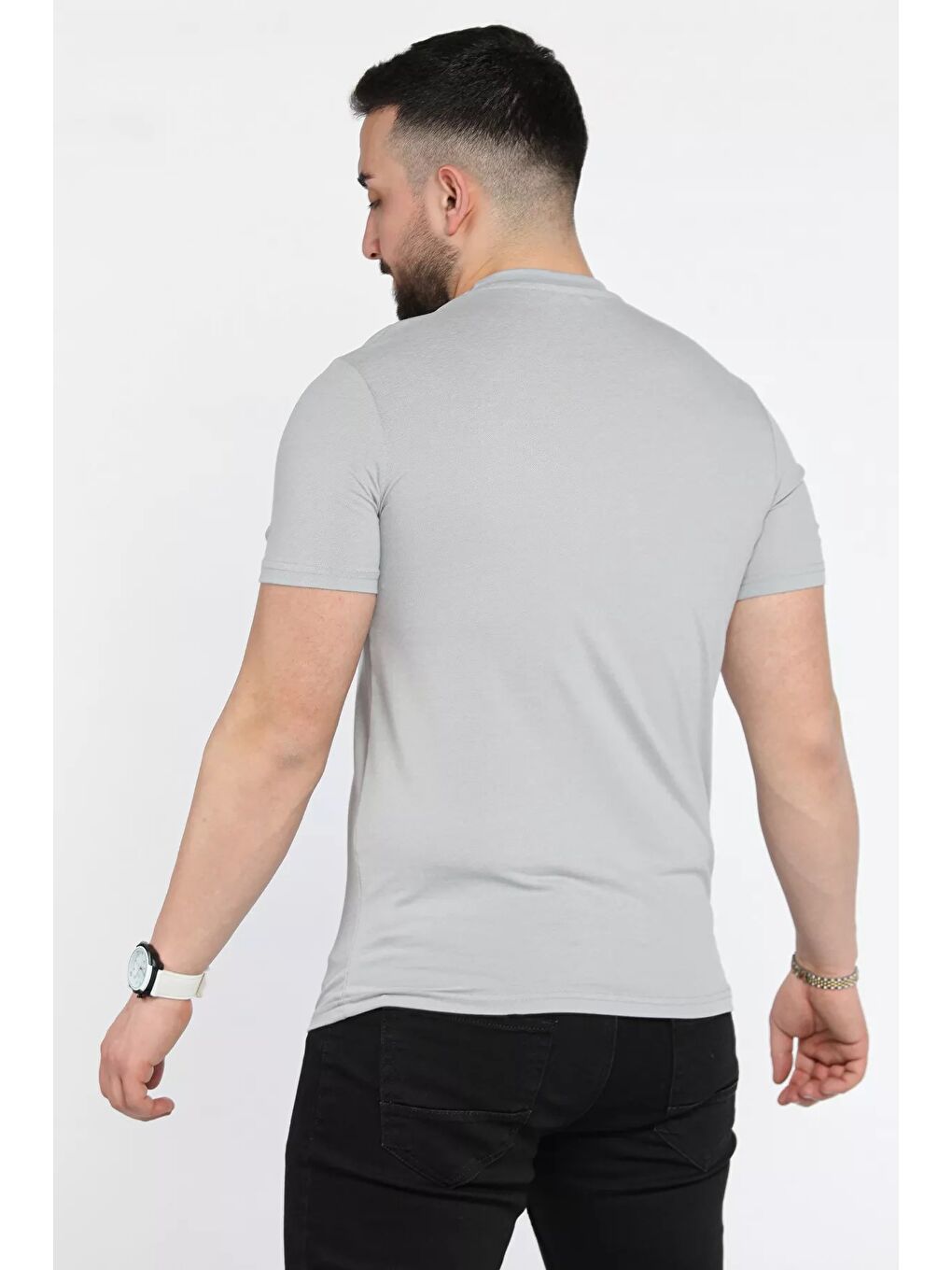 Gri Baskılı Erkek Tişört-2