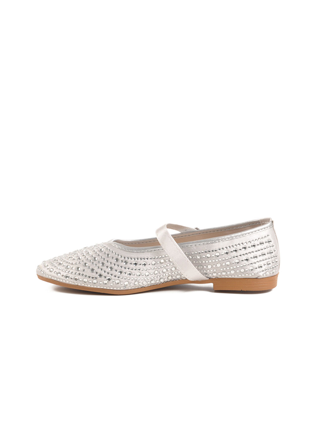 Gri Gümüş Taşlı Tekstil Kadın Babet 038 Z-1