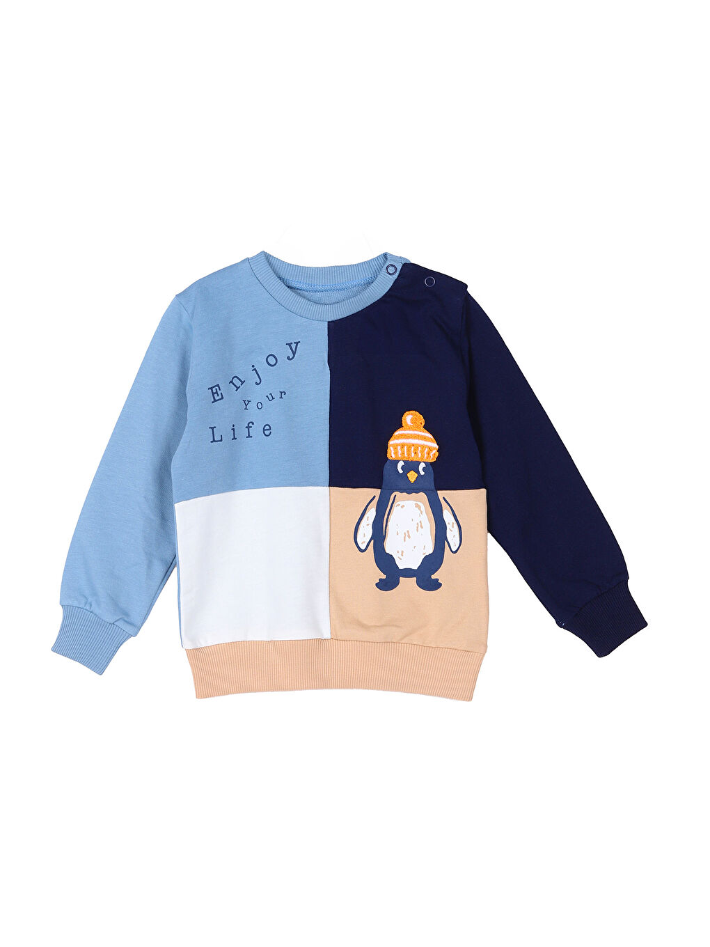 KİKO Lacivert Penguen Baskılı Erkek Bebek Sweatshirt Eşofman 2'Li Takım - 1