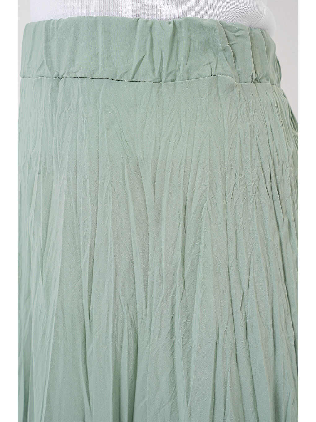 Yeşil Kadın Uzun Kırışık Etek 8042 - Çağla-4