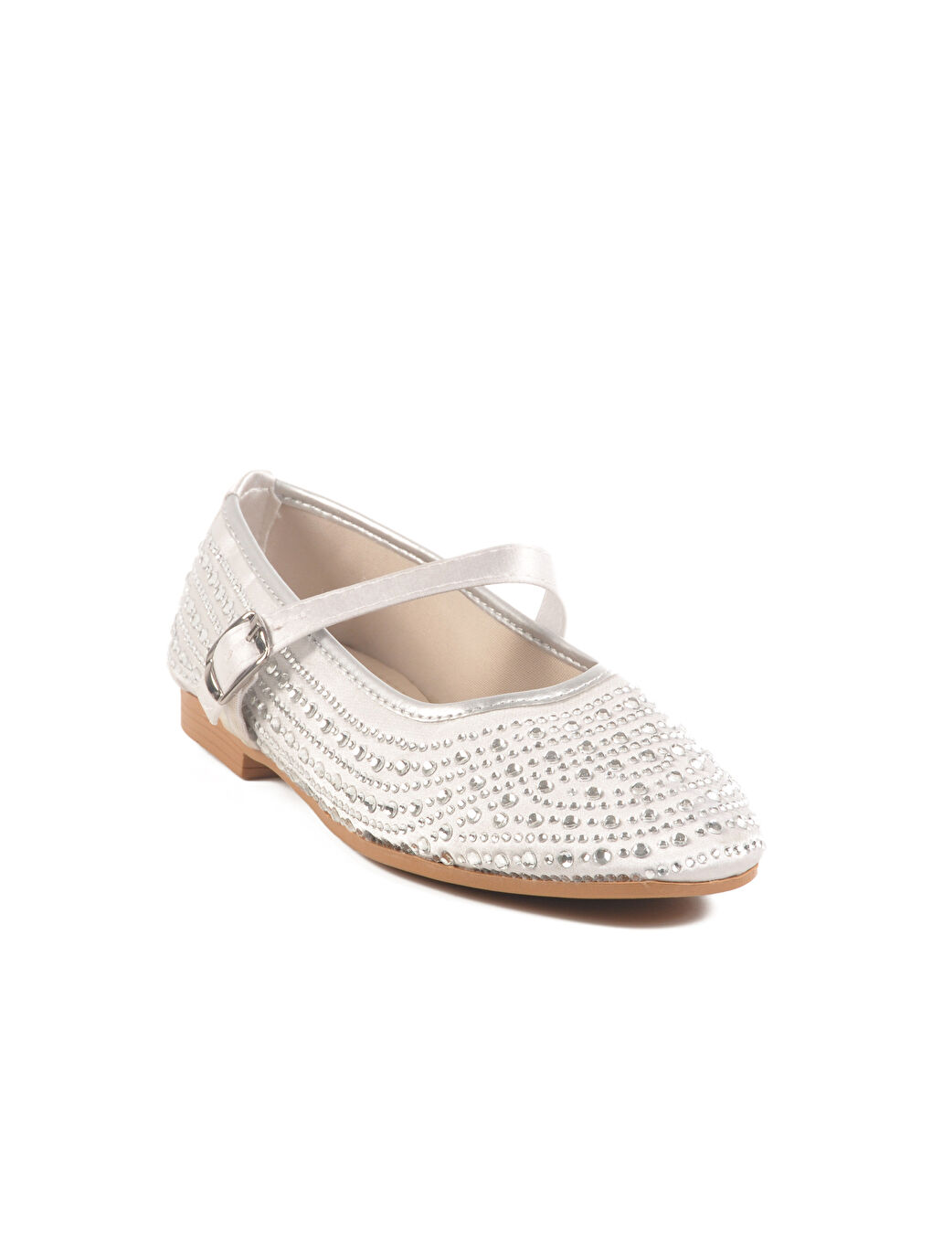 Gri Gümüş Taşlı Tekstil Kadın Babet 038 Z-2