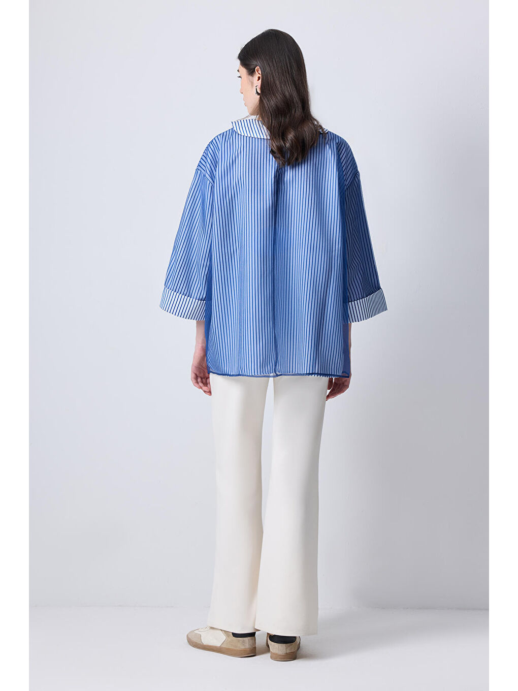 Mavi Organze Garnili Çizgili Tunik-3