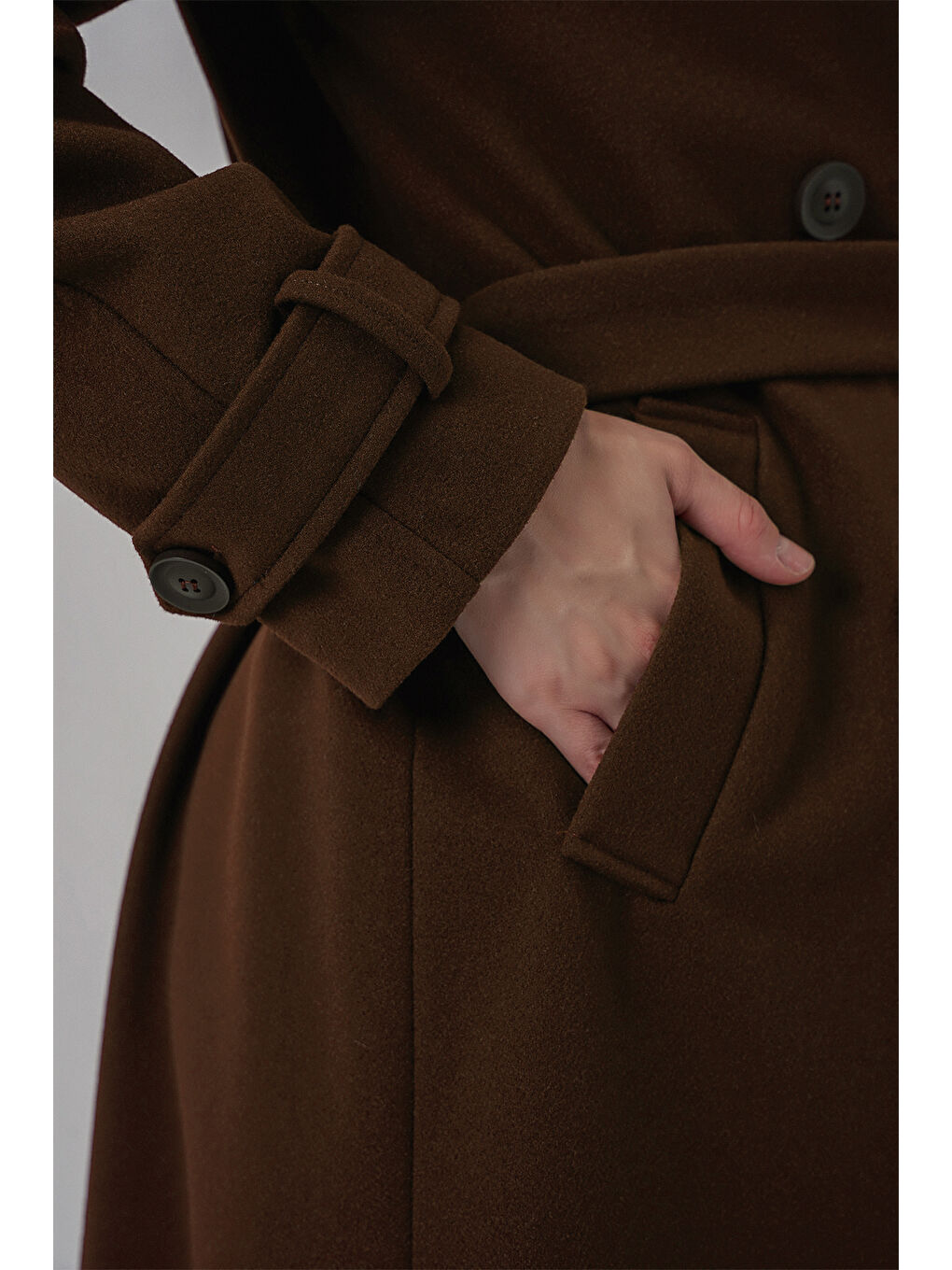 Kadın Kuşaklı Kaşe Kaban 9161 - Kahverengi-1