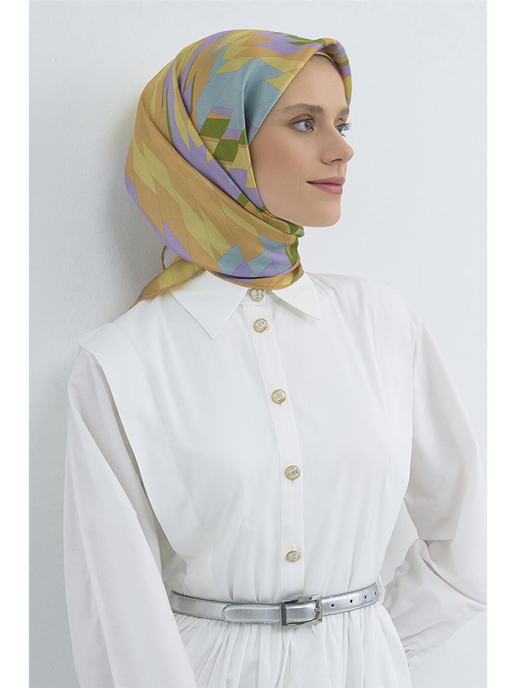 Sarı Saf İpek Sura Eşarp 9507D 50-2