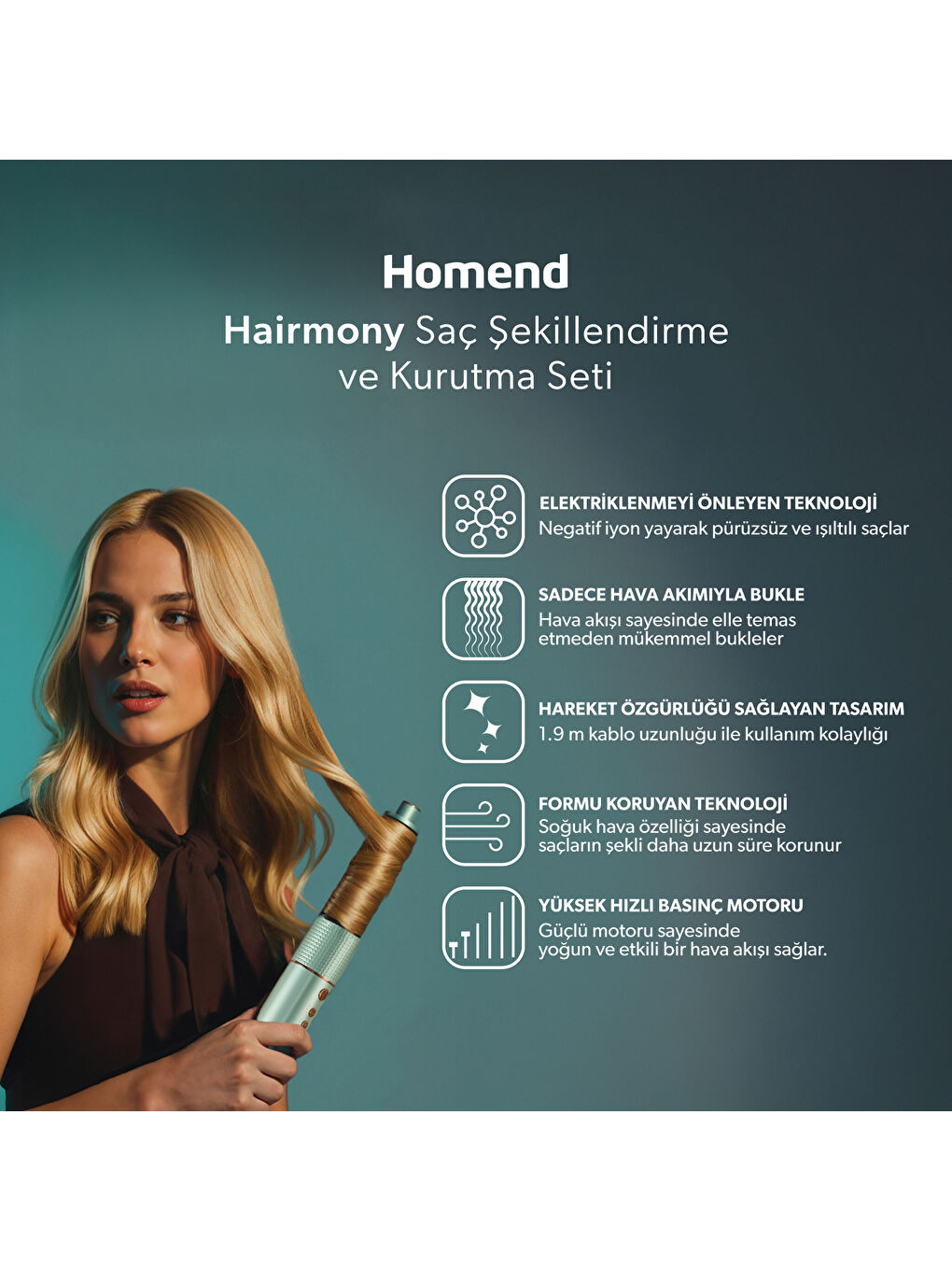 Hairmony 4606h Plus Saç Kurutma ve Şekillendirme Seti Su Yeşili-2