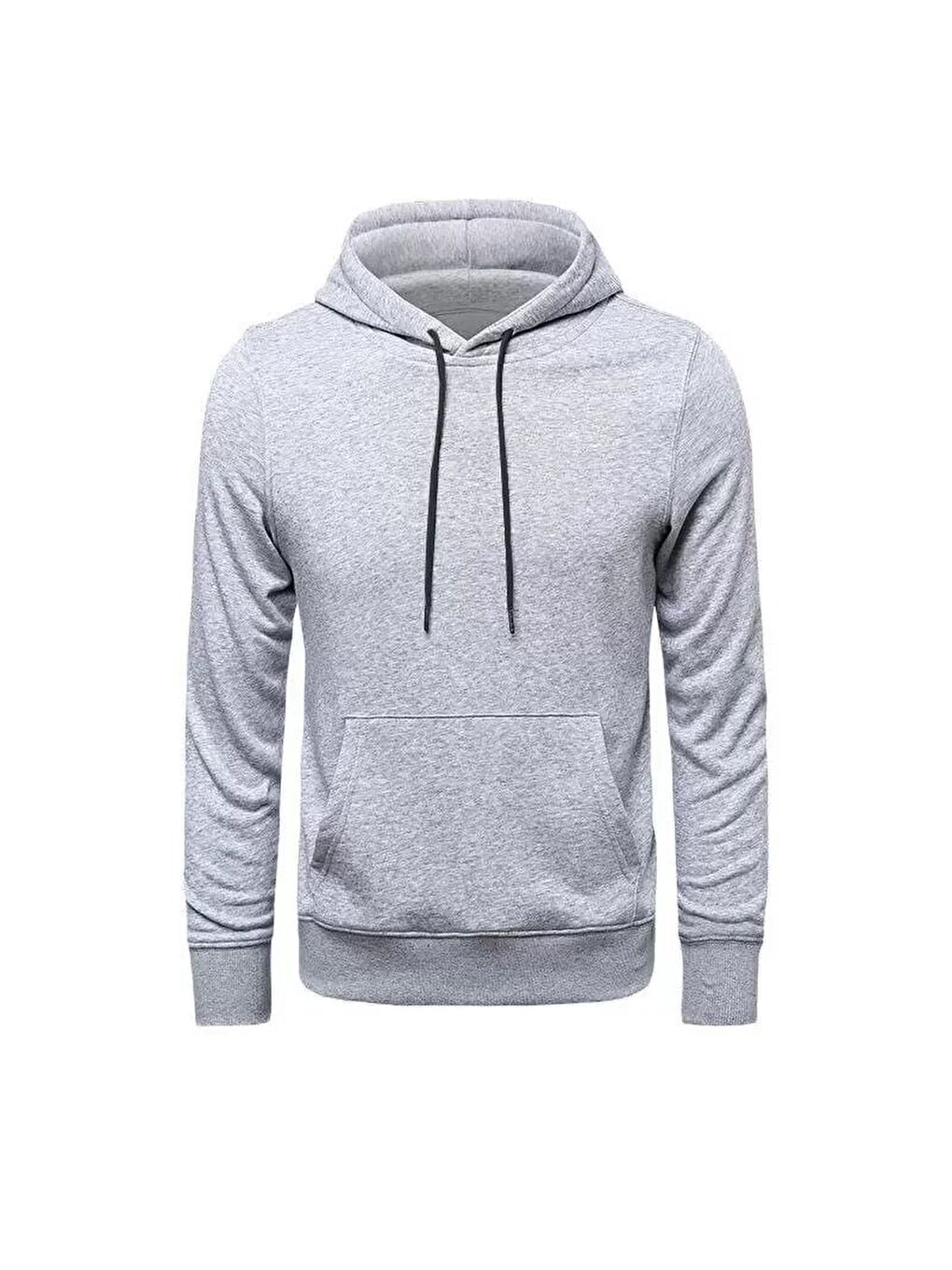Erkek Uzun Kol Kapüşonlu Basic Sweatshirt Hoodie - Gri-1