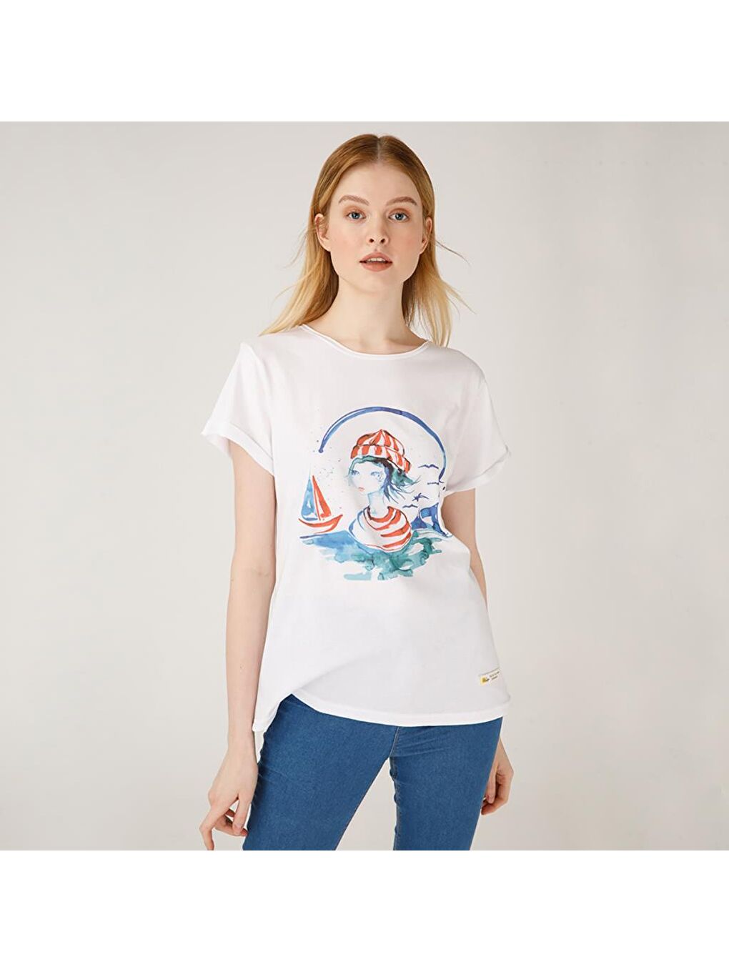 Beyaz Denizci Kız Kadın T-Shirt-4