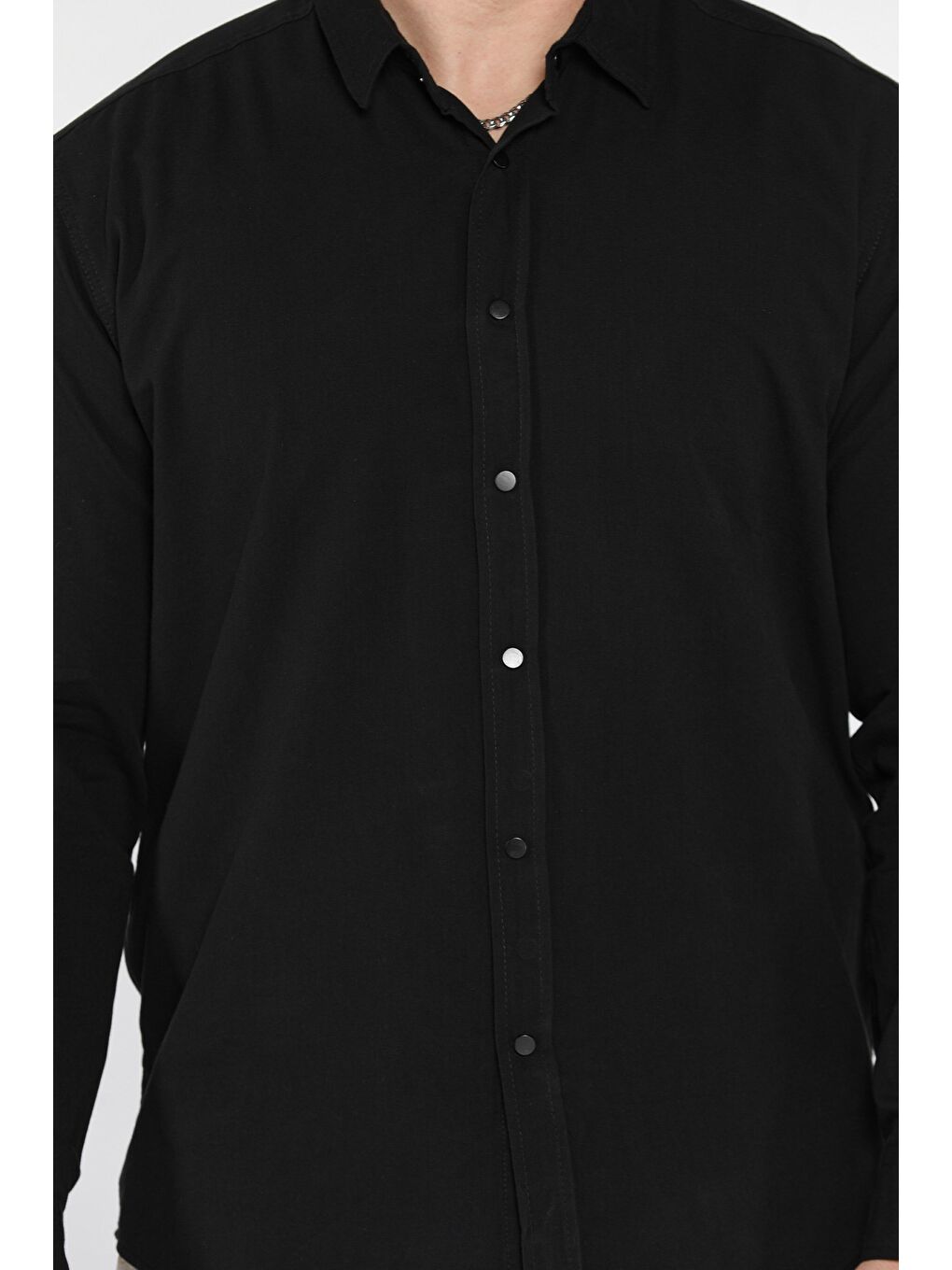 Siyah Erkek Ön Çıtçıtlı Uzun Kol Gömlek-3
