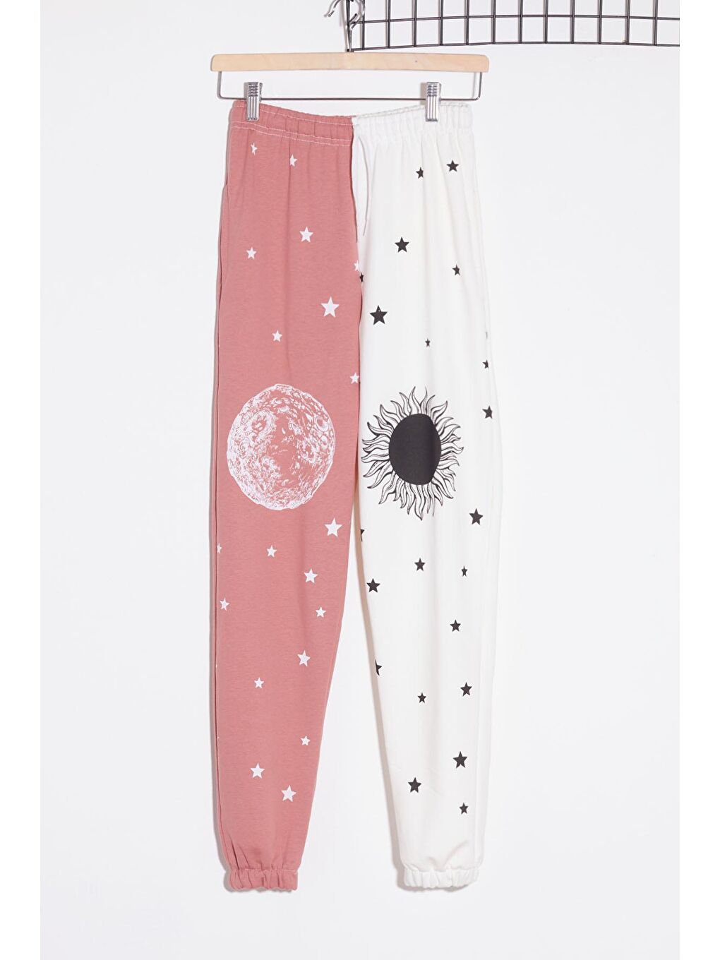 Pembe Kız Çocuk Gül Kurusu Yıldız Desenli 9-16 Yaş Eşofman Altı 2068-5