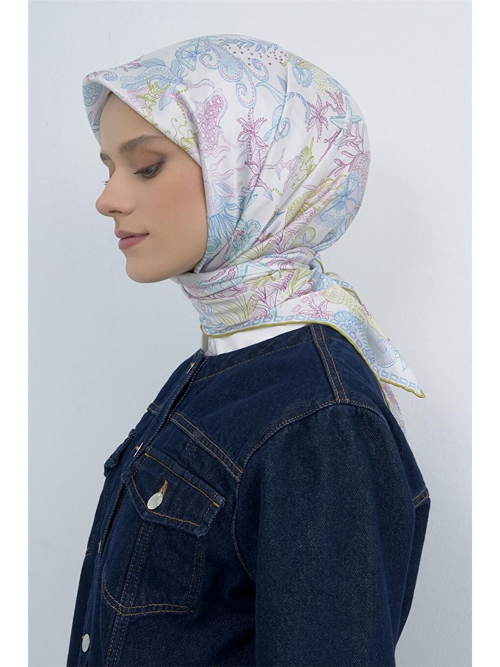 Mavi Saf İpek Sura Eşarp 9545D 53-2