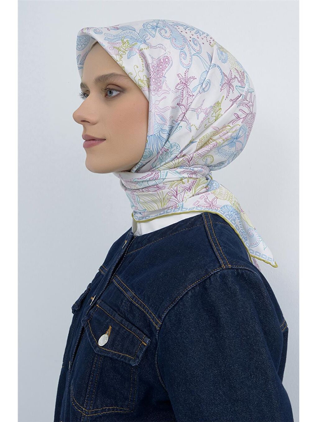 Mavi Saf İpek Sura Eşarp 9545D 53-3