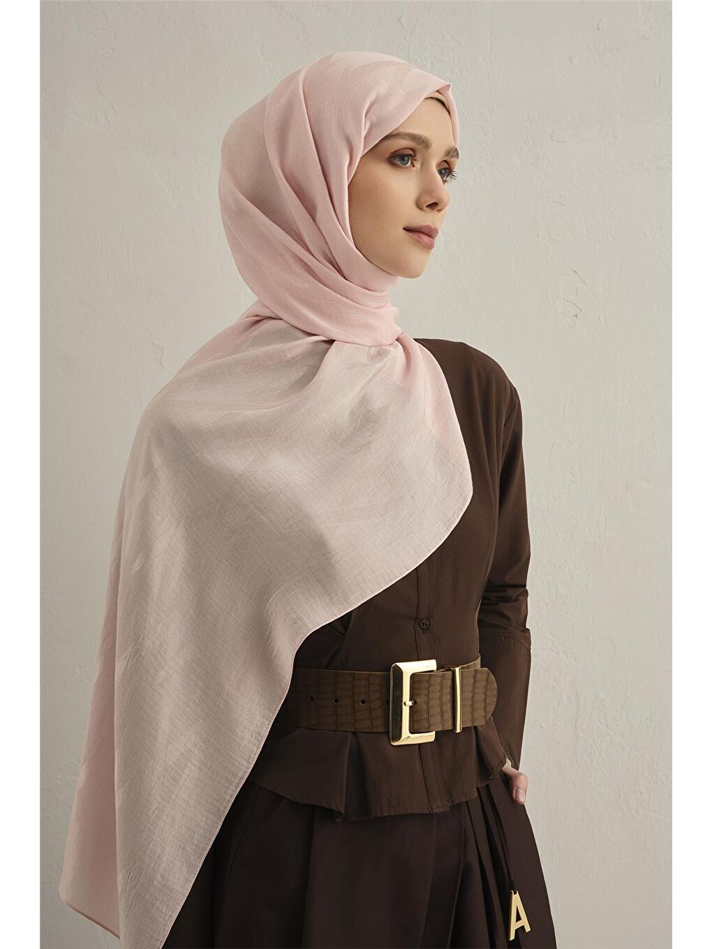 Pembe Lyocell Naia Zikzak Desen Şal 1- 39-1